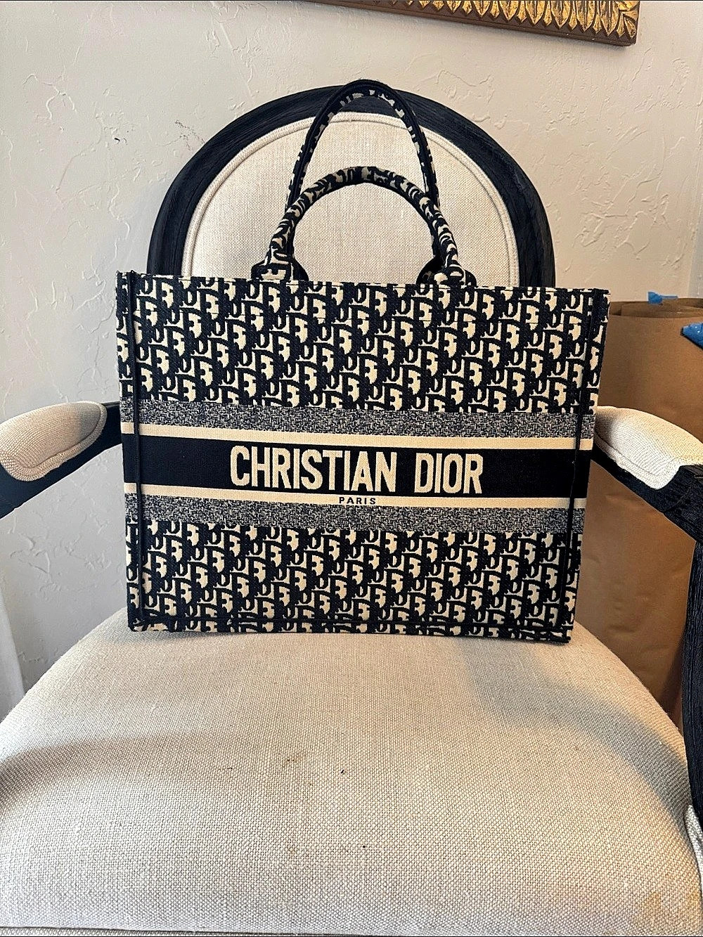 Christian Dior Oblique Book Tote Large Black & Cream